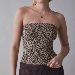 Out From Under Leopard Print Seamless Knit Tube Top NWT XS